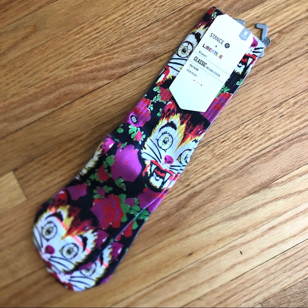 Womens Stance x Libertine Socks w colorful floral psychedelic vampire cat design